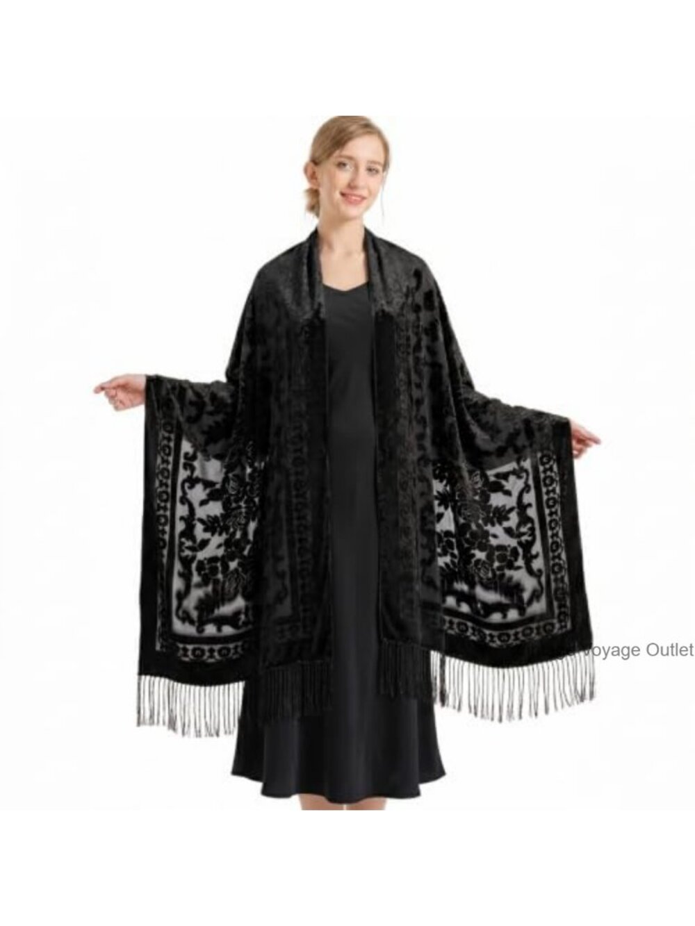 Velvet Shawl Wrap Fringe Evening Formal 75x27 One Size